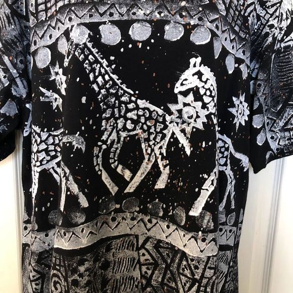 Vintage 1990s EZL Women's Black Painted Mayan Aztec Style Top and Pants Set - Picture 5 of 12